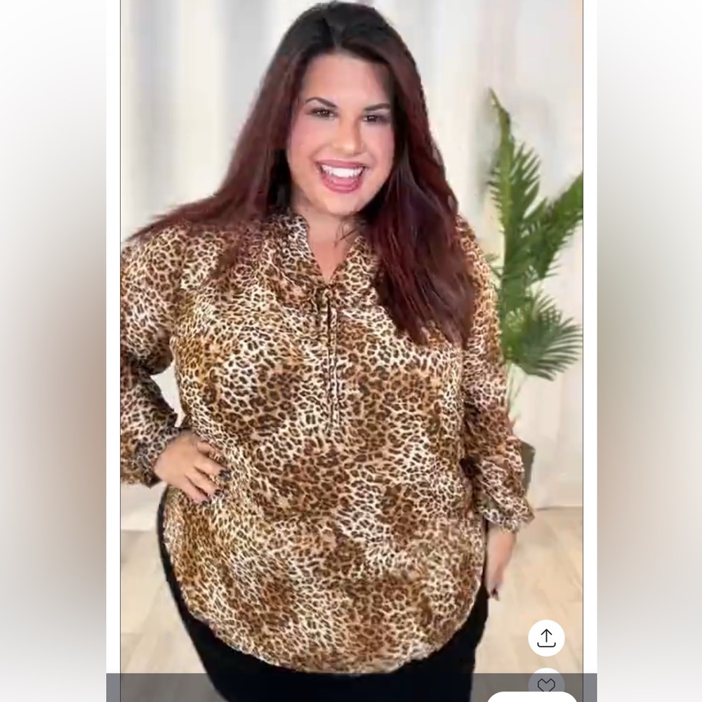 Plus Chiffon Cheetah Print Blouse